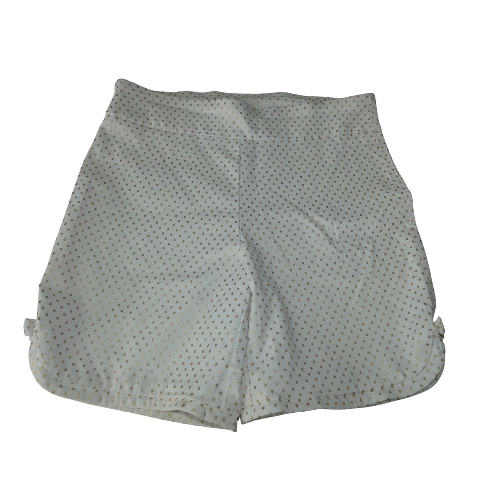 ATTYRE Petite Womens White Gold Foil Polka Dot Bow Side Shorts 10P Pull On